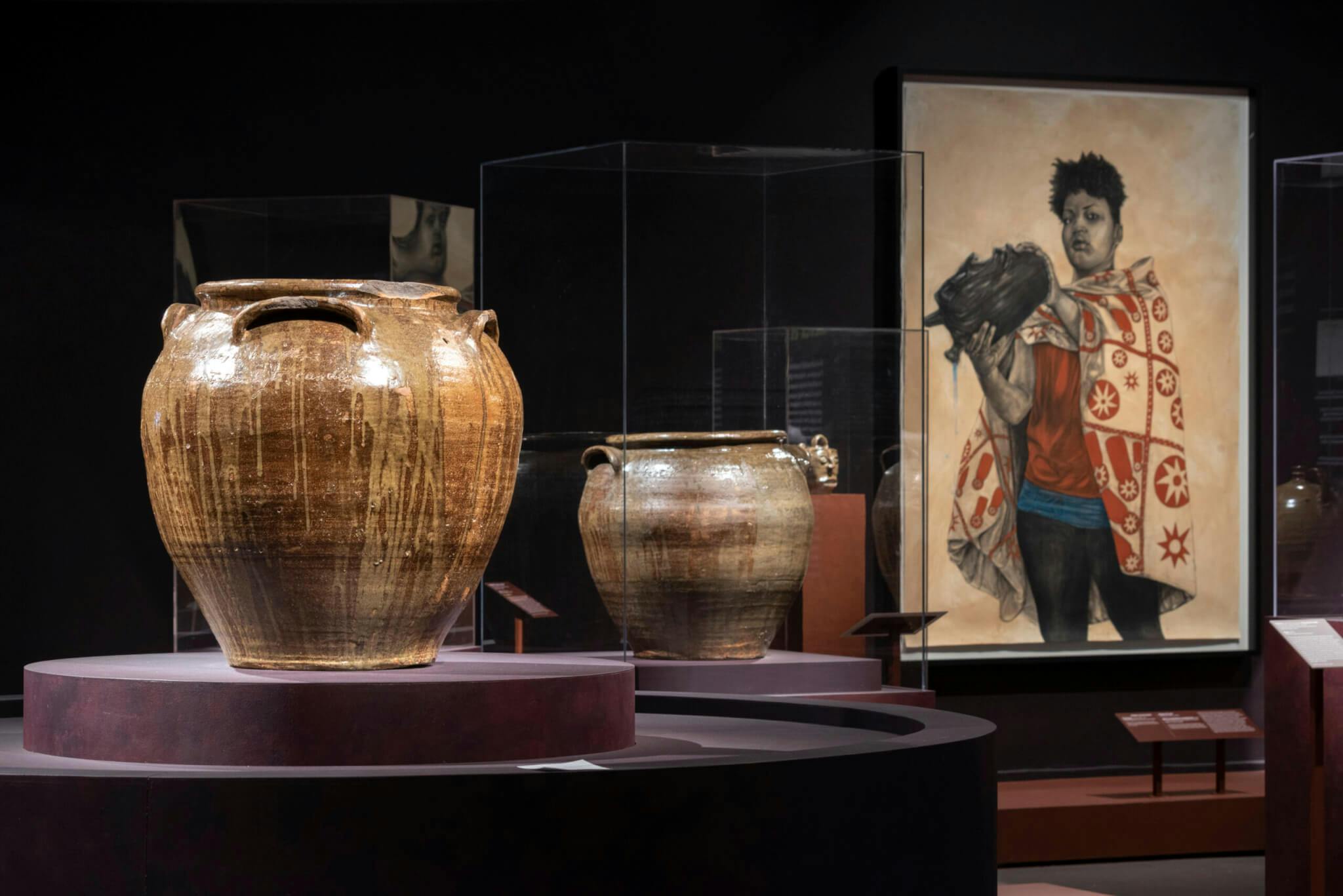 Installation view of "The Black Potters of Old Edgefield, South Carolina" at the Museum of Fine Arts