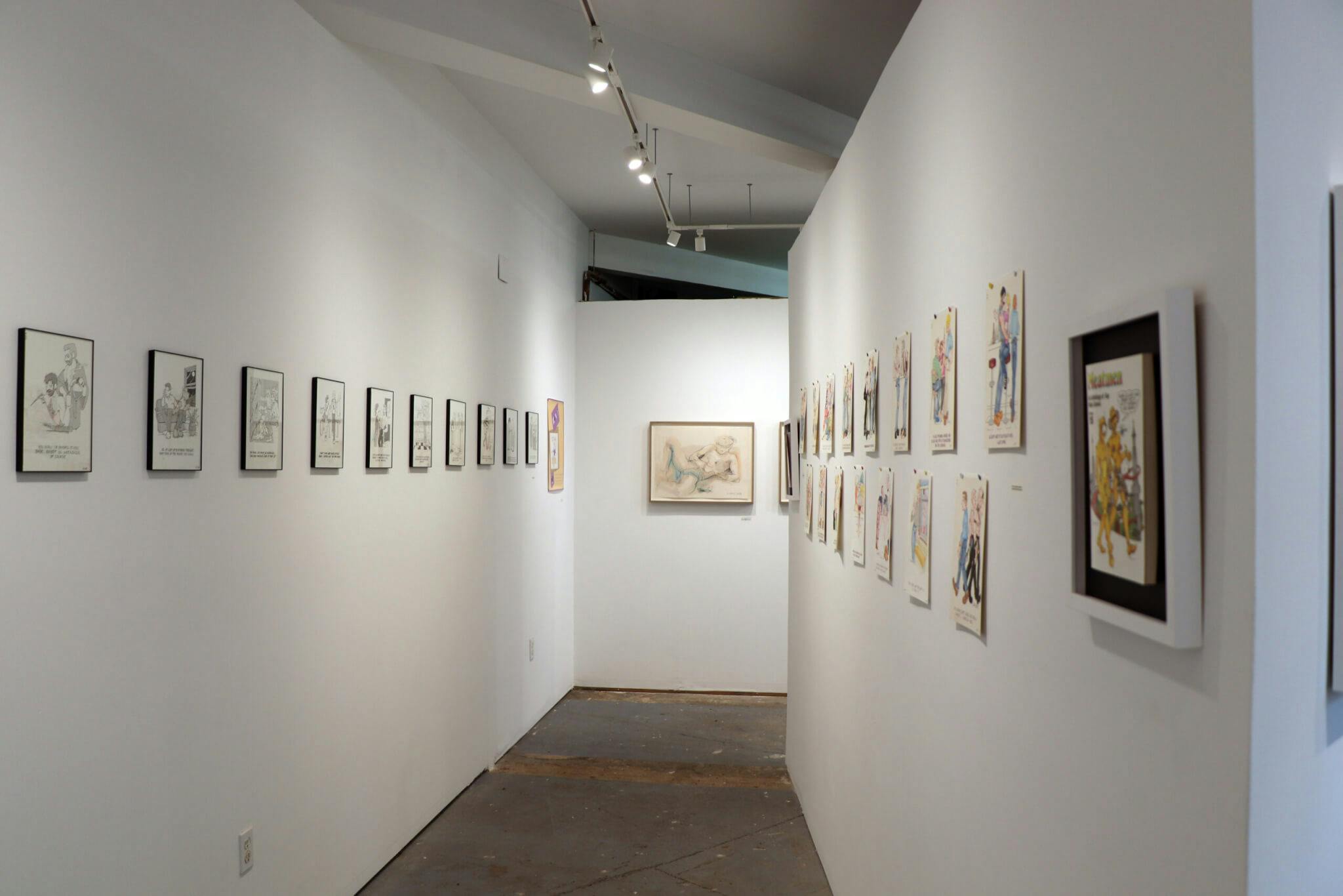 Installation view of “DONELAN: Drawing on the Gay Experience" at Jameson & Thompson Picture Framers