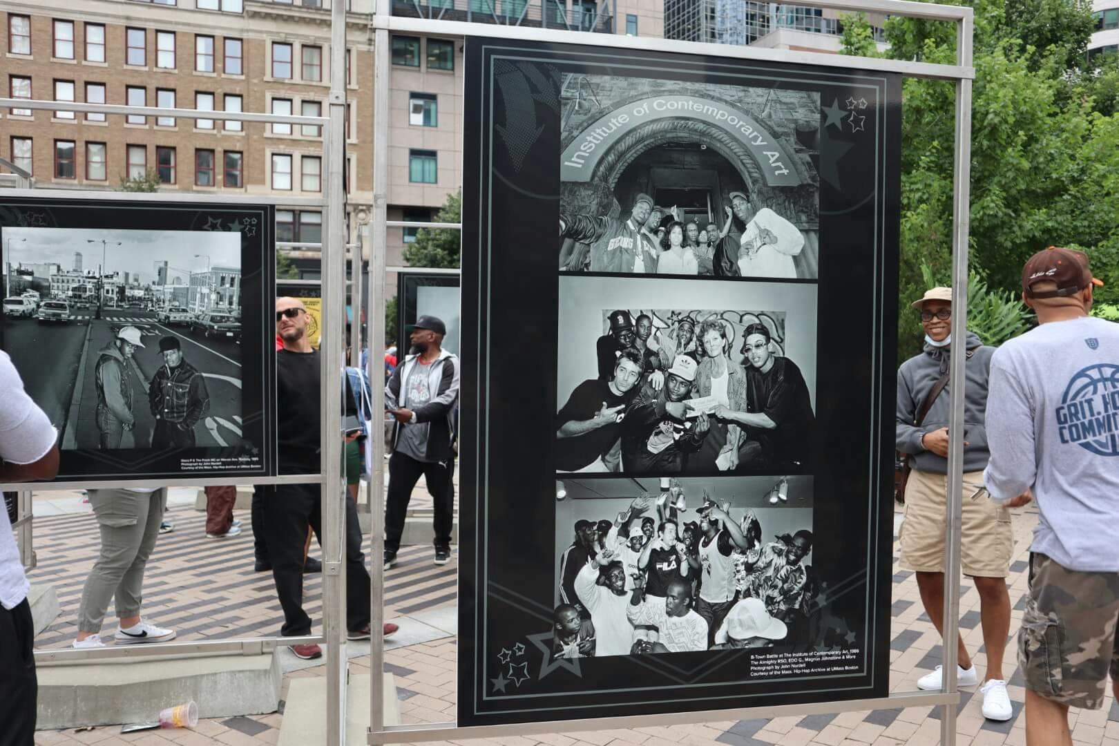 Close up installation view of “Hip-Hop: Seen/Unseen" at Dewey Square Plaza on The Greenway