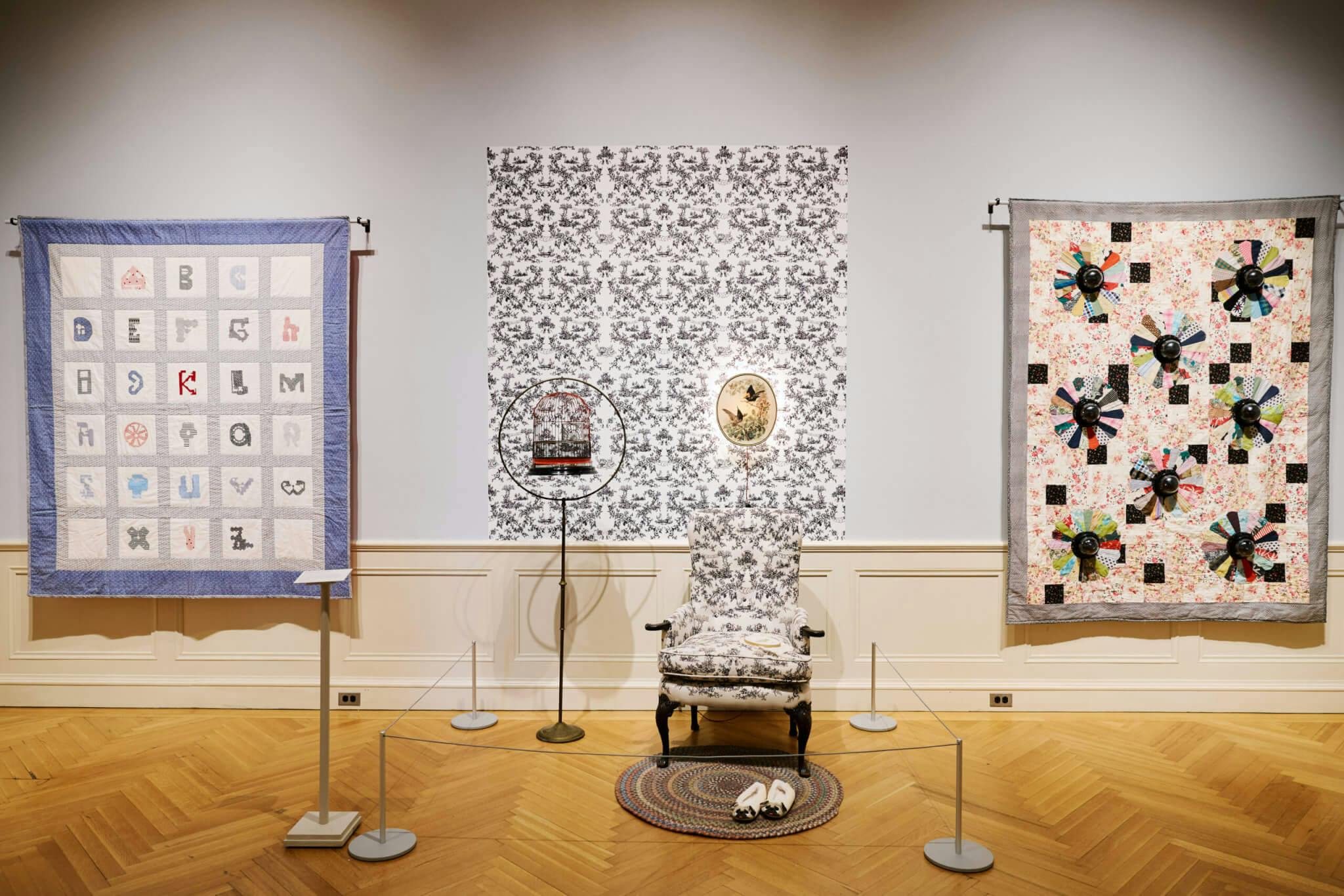 Installation view of "Social Fabric" at the Newport Art Museum