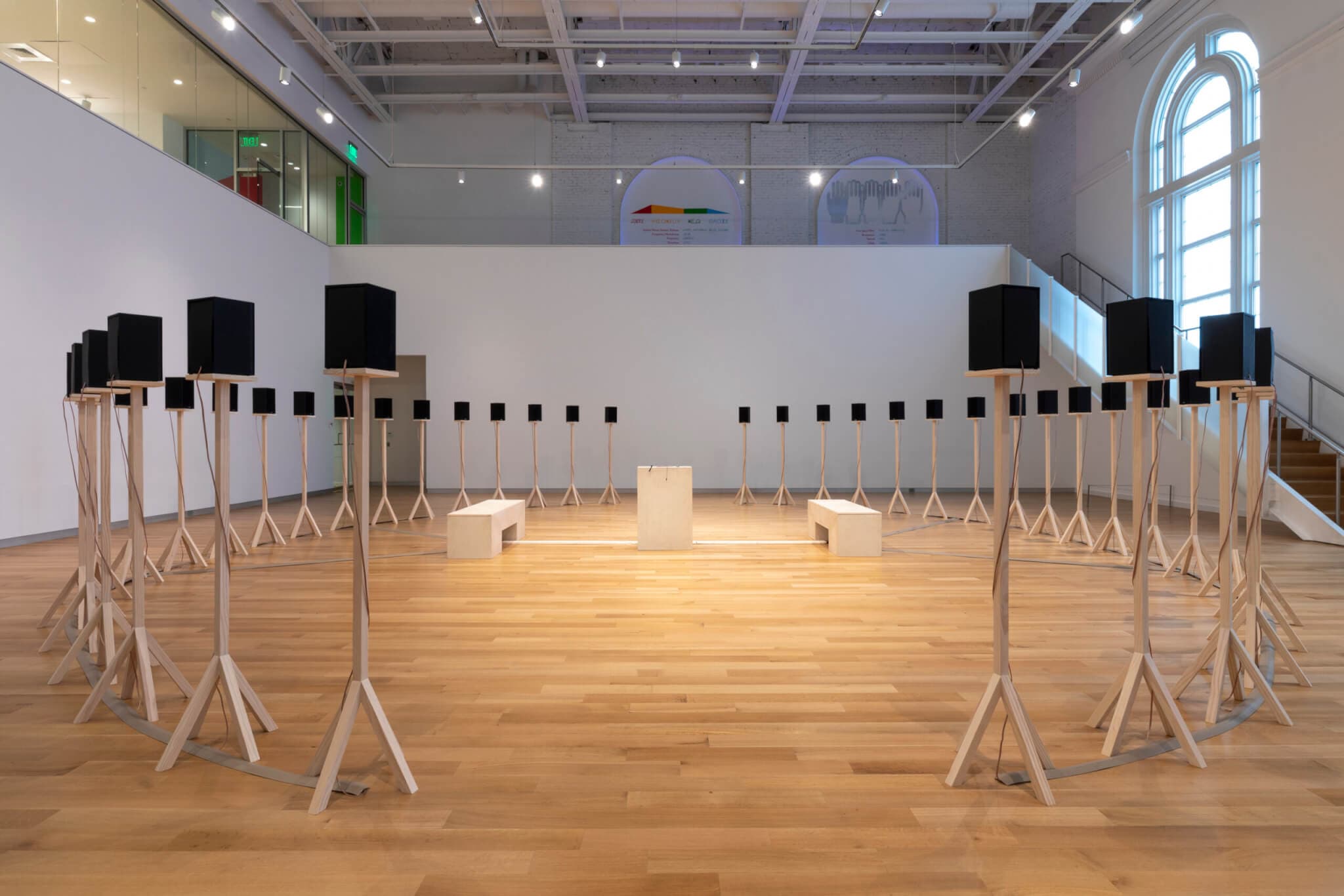 Installation image of "Jace Clayton: They Are Part" at MassArt Art Museum.