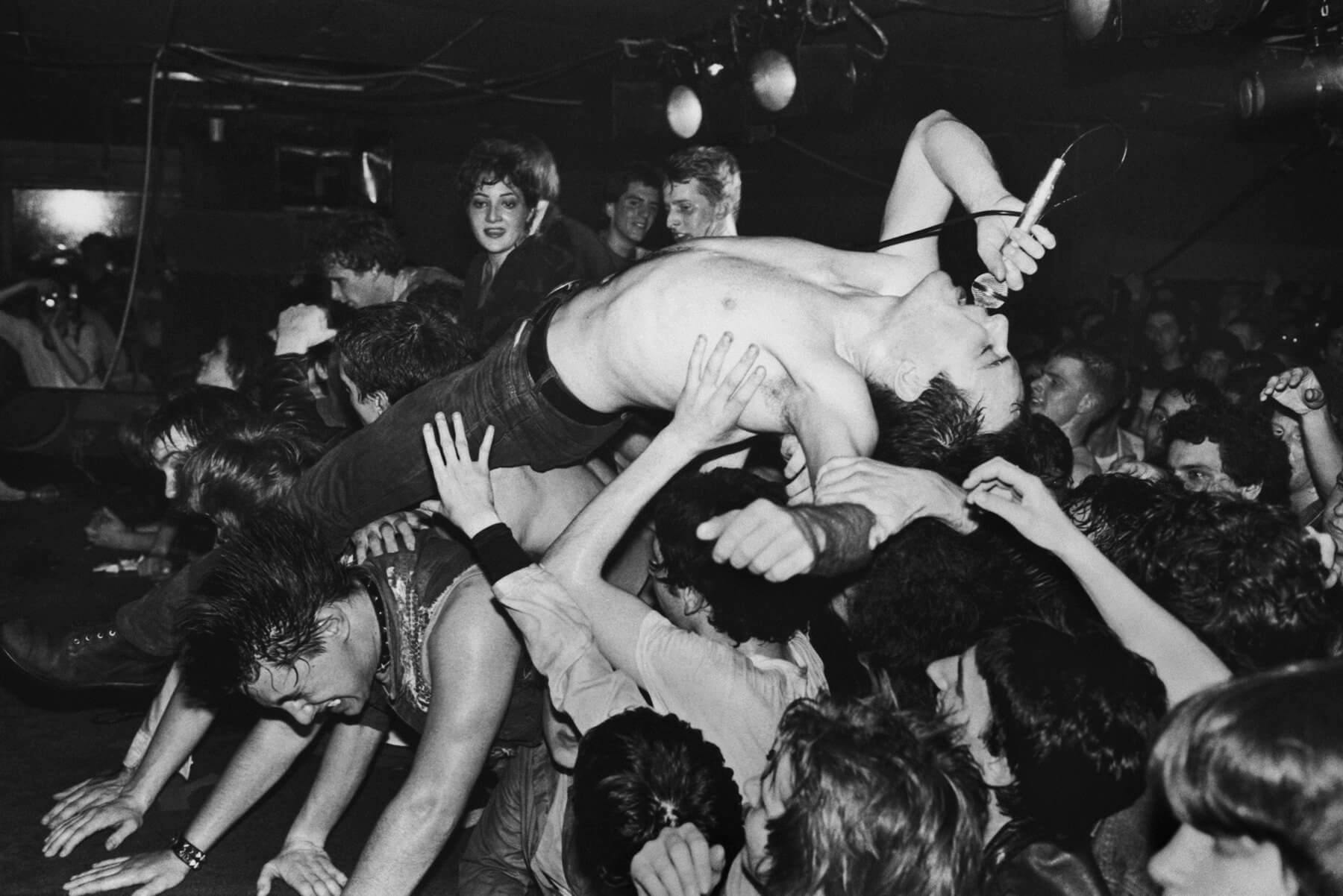 Jello Biafra, lead singer of the punk rock group Dead Kennedys performs on stage on April 1981 in Boston, Massachusetts.