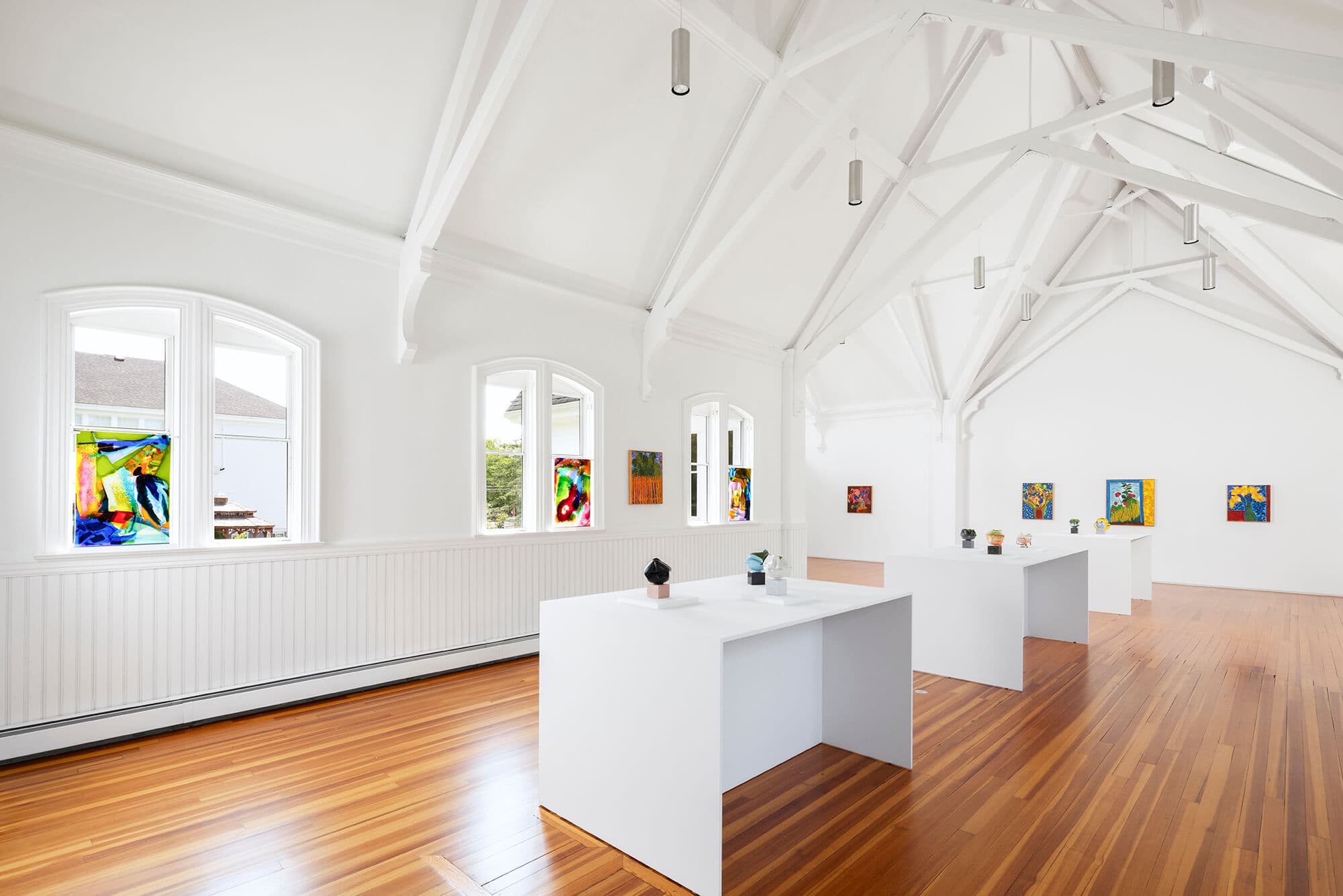 Installation view of "Kathy Butterly, Lynne Drexler, Marley Freeman" at Karma in Maine